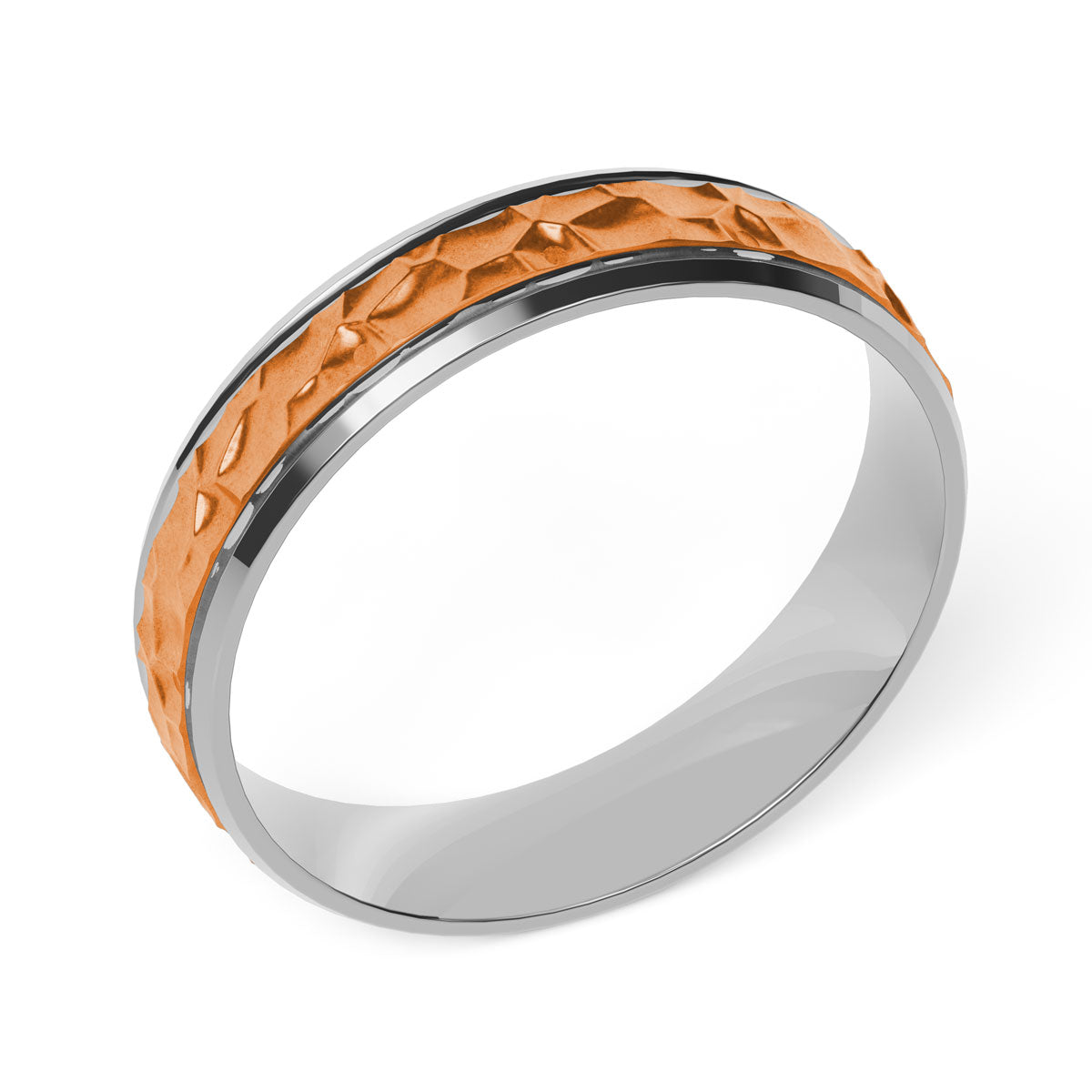 Comfort Fit 5MM Carved Wedding Band with Hammered Inlay