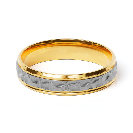 Comfort Fit 5MM Carved Wedding Band with Hammered Inlay