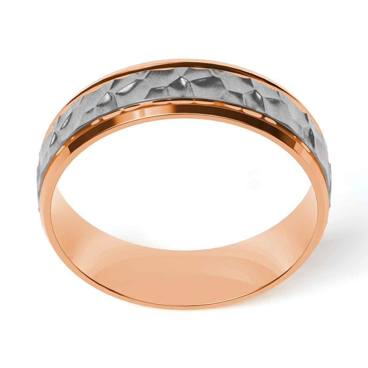 Comfort Fit 6MM Carved Wedding Band with Hammered Inlay