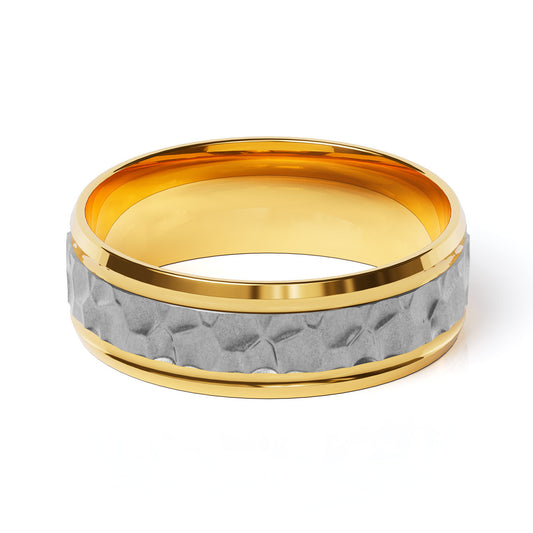 Comfort Fit 7MM Carved Wedding Band with Hammered Inlay