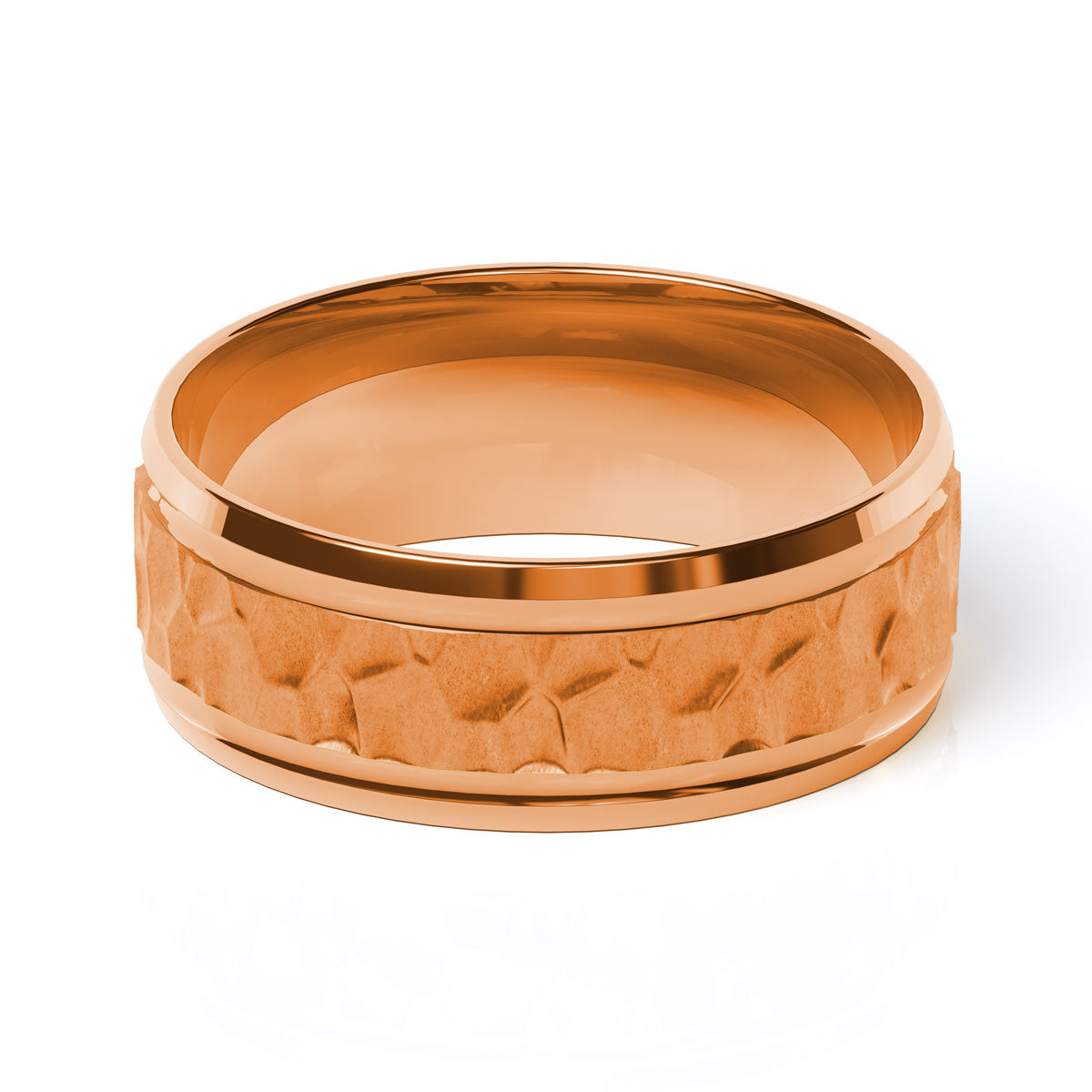Comfort Fit 8MM Carved Wedding Band with Hammered Inlay
