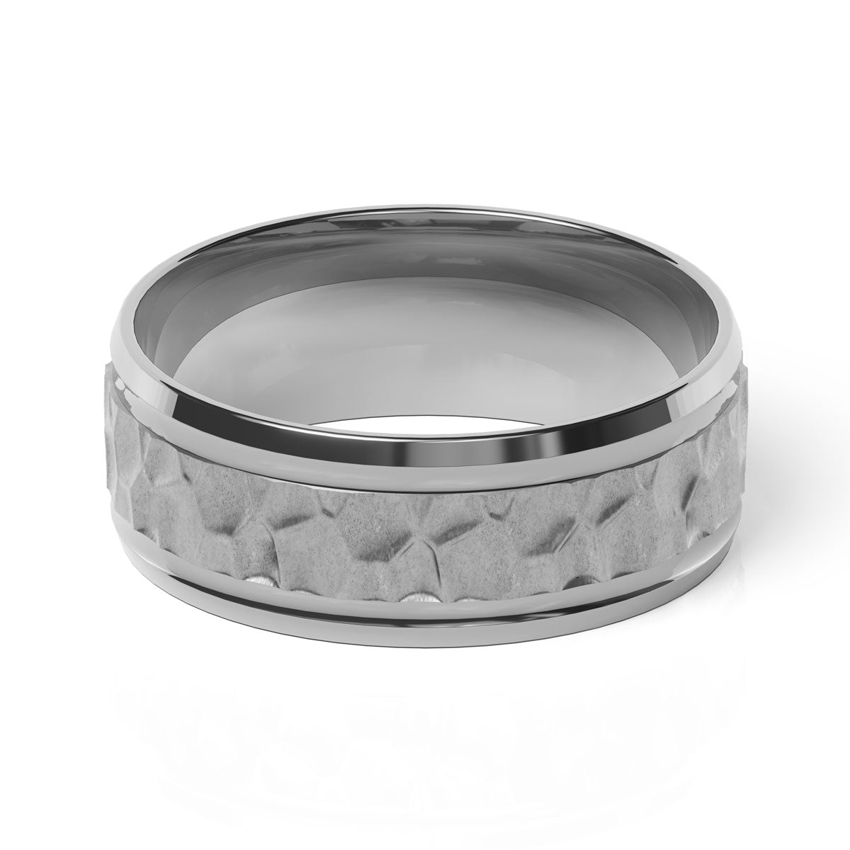 Comfort Fit 8MM Carved Wedding Band with Hammered Inlay