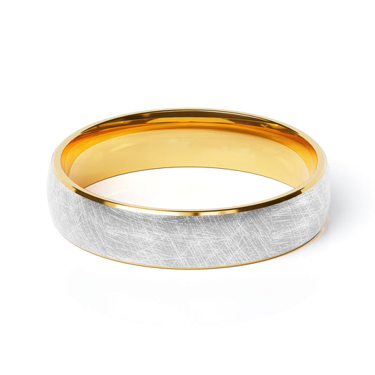 Comfort Fit 5MM Carved Wedding Band with Wide Scratched Inlay
