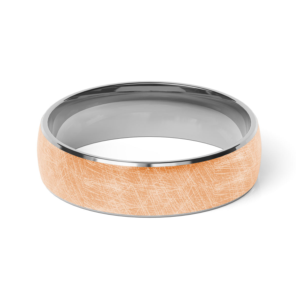 Comfort Fit 6MM Carved Wedding Band with Wide Scratched Inlay