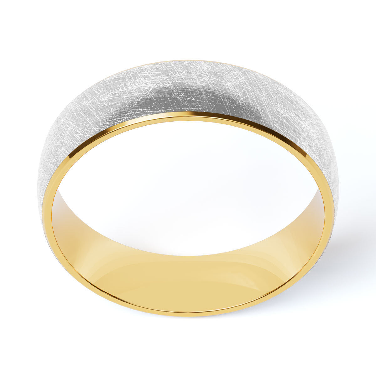 Comfort Fit 6MM Carved Wedding Band with Wide Scratched Inlay