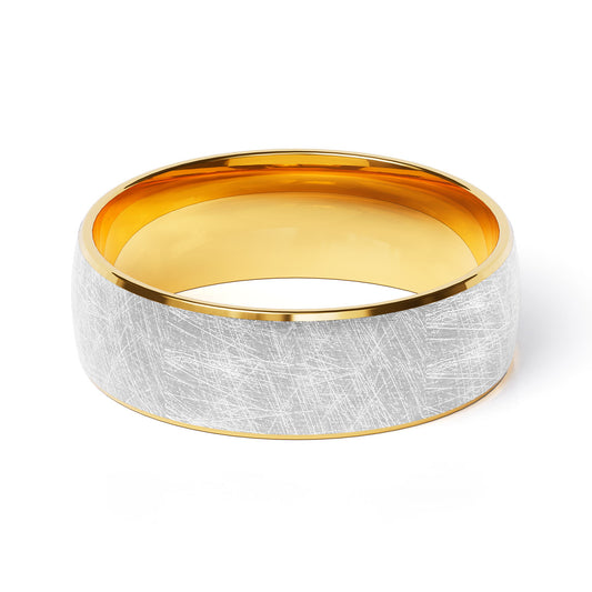 Comfort Fit 7MM Carved Wedding Band with Wide Scratched Inlay