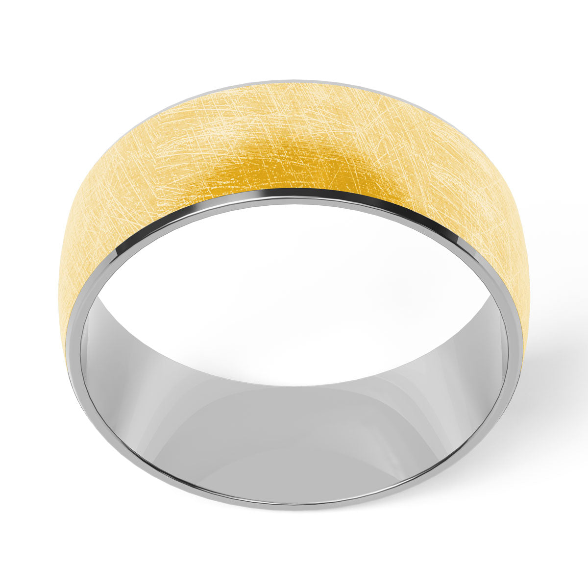 Comfort Fit 8MM Carved Wedding Band with Wide Scratched Inlay