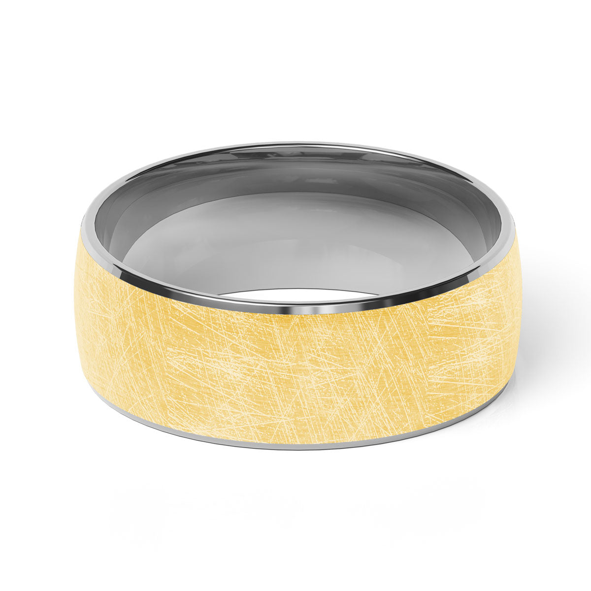 Comfort Fit 8MM Carved Wedding Band with Wide Scratched Inlay