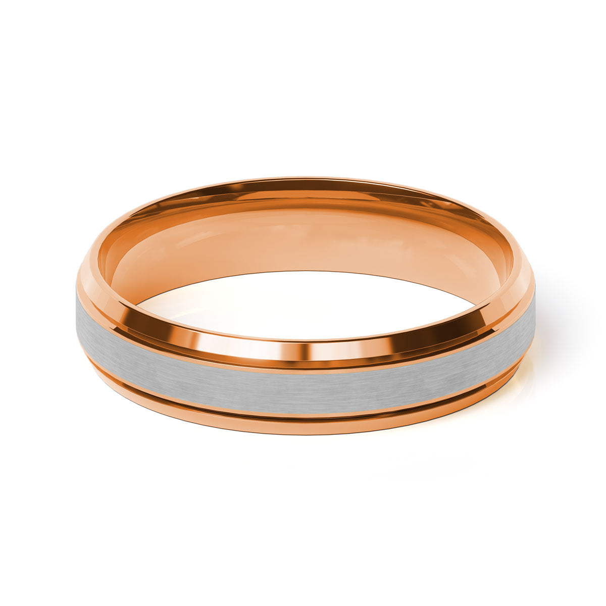 Comfort Fit 5MM Carved Beveled Wedding Band with Satin Inlay
