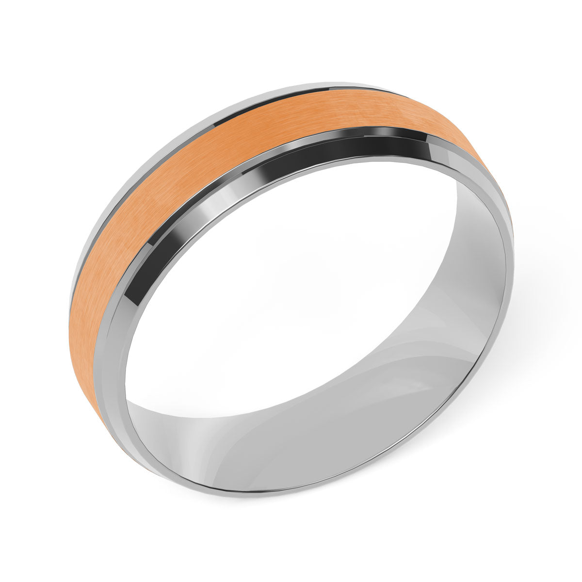 Comfort Fit 6MM Carved Beveled Wedding Band with Satin Inlay