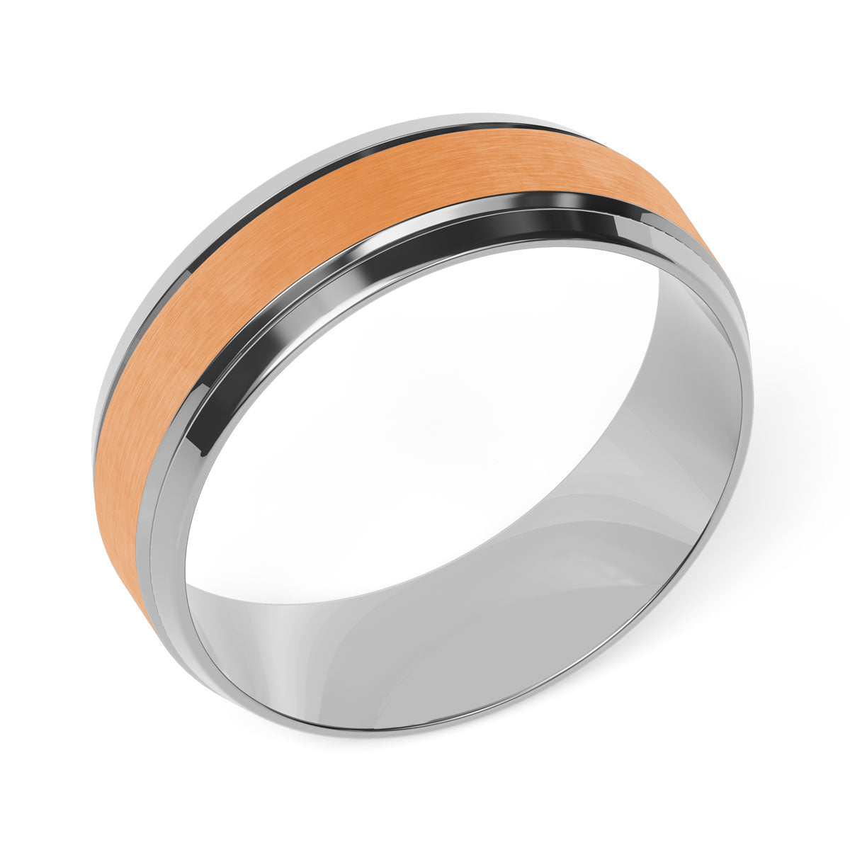 Comfort Fit 7MM Carved Beveled Wedding Band with Satin Inlay