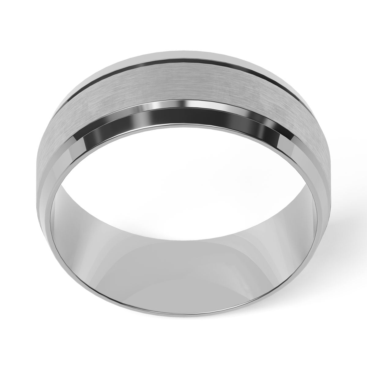 Comfort Fit 8MM Carved Beveled Wedding Band with Satin Inlay