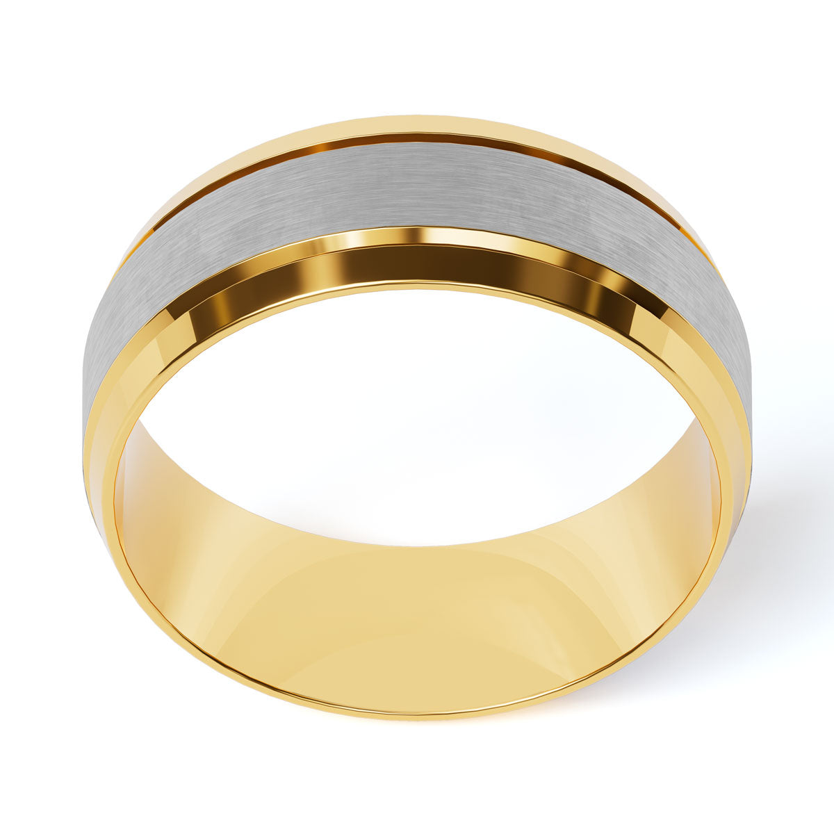 Comfort Fit 8MM Carved Beveled Wedding Band with Satin Inlay
