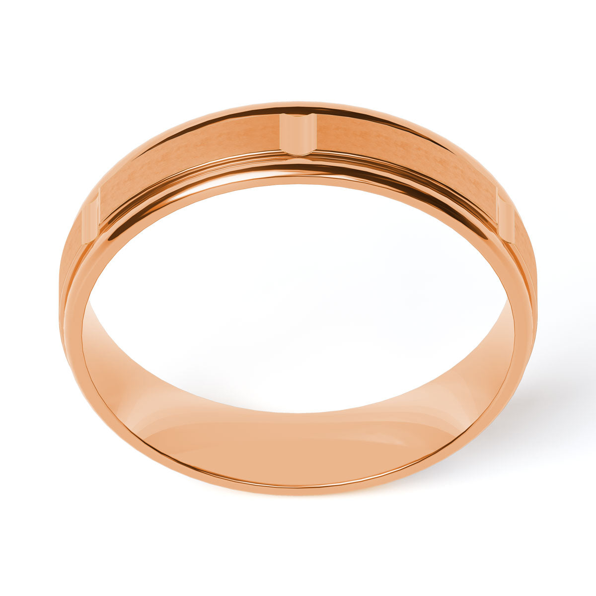 Comfort Fit 5MM Carved Wedding Band with Grooved Satin Inlay
