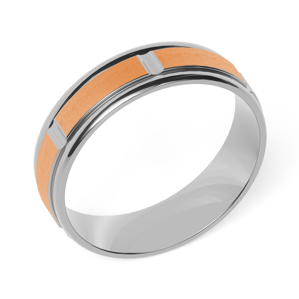 Comfort Fit 6MM Carved Wedding Band with Grooved Satin Inlay