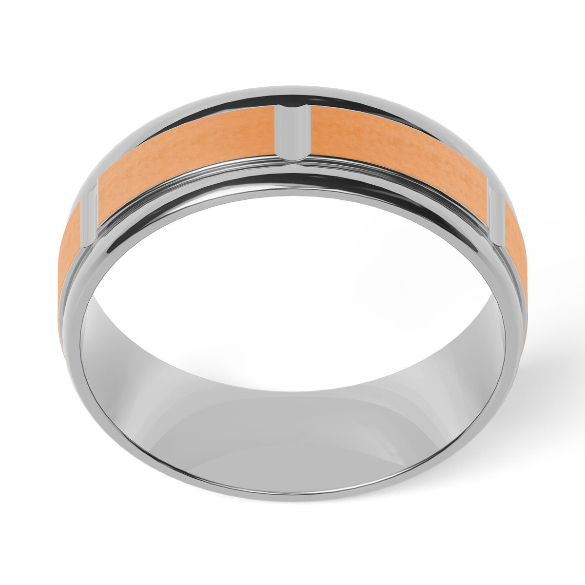 Comfort Fit 7MM Carved Wedding Band with Grooved Satin Inlay