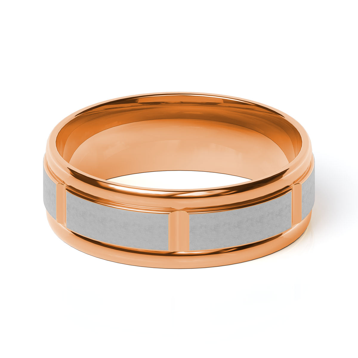 Comfort Fit 7MM Carved Wedding Band with Grooved Satin Inlay