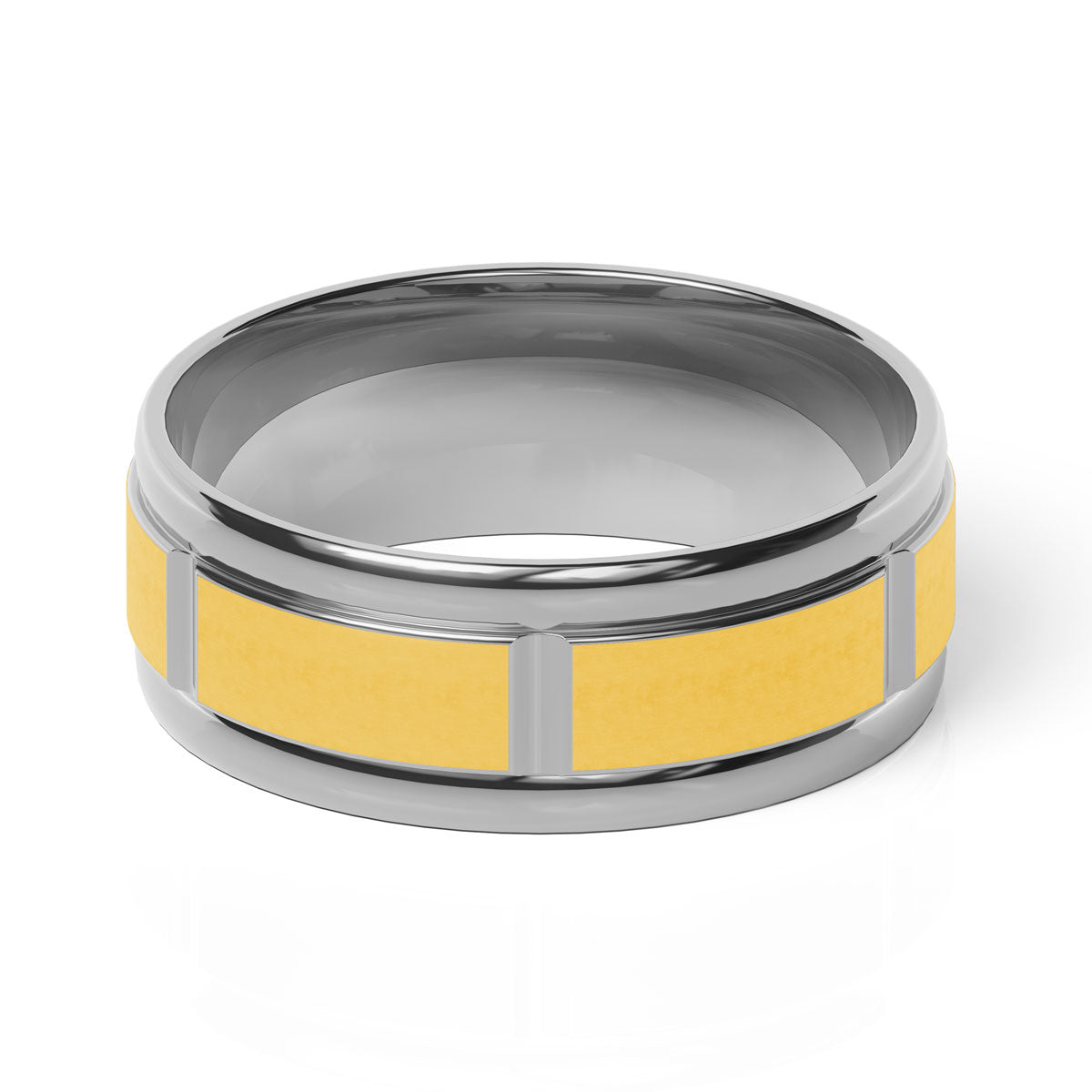 Comfort Fit 8MM Carved Wedding Band with Grooved Satin Inlay