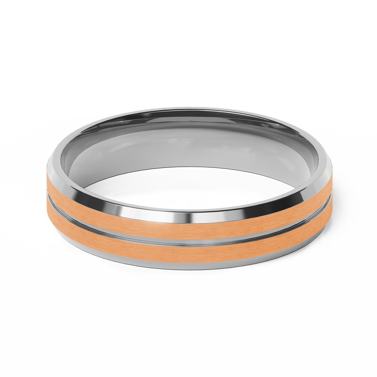 Comfort Fit 5MM Carved Beveled Wedding Band with Narrow Inlay