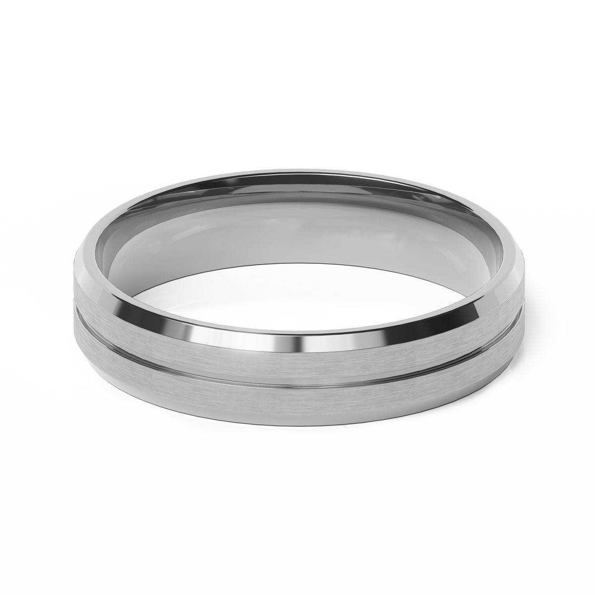 Comfort Fit 5MM Carved Beveled Wedding Band with Narrow Inlay