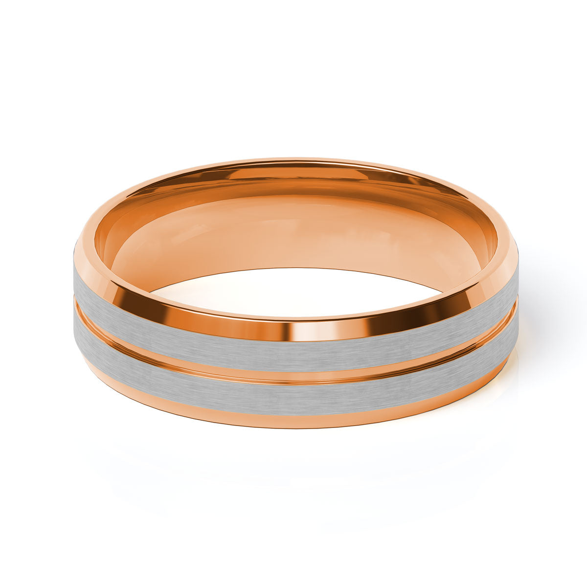 Comfort Fit 6MM Carved Beveled Wedding Band with Narrow Inlay