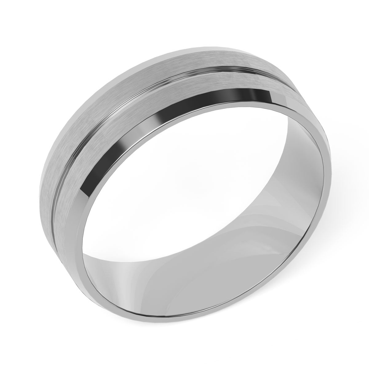 Comfort Fit 7MM Carved Beveled Wedding Band with Narrow Inlay