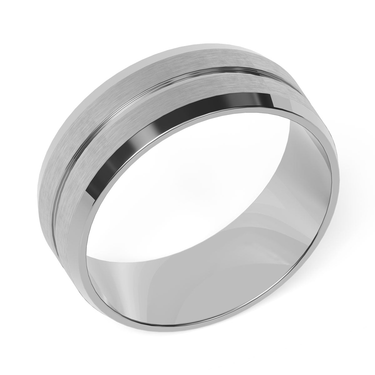 Comfort Fit 8MM Carved Beveled Wedding Band with Narrow Inlay