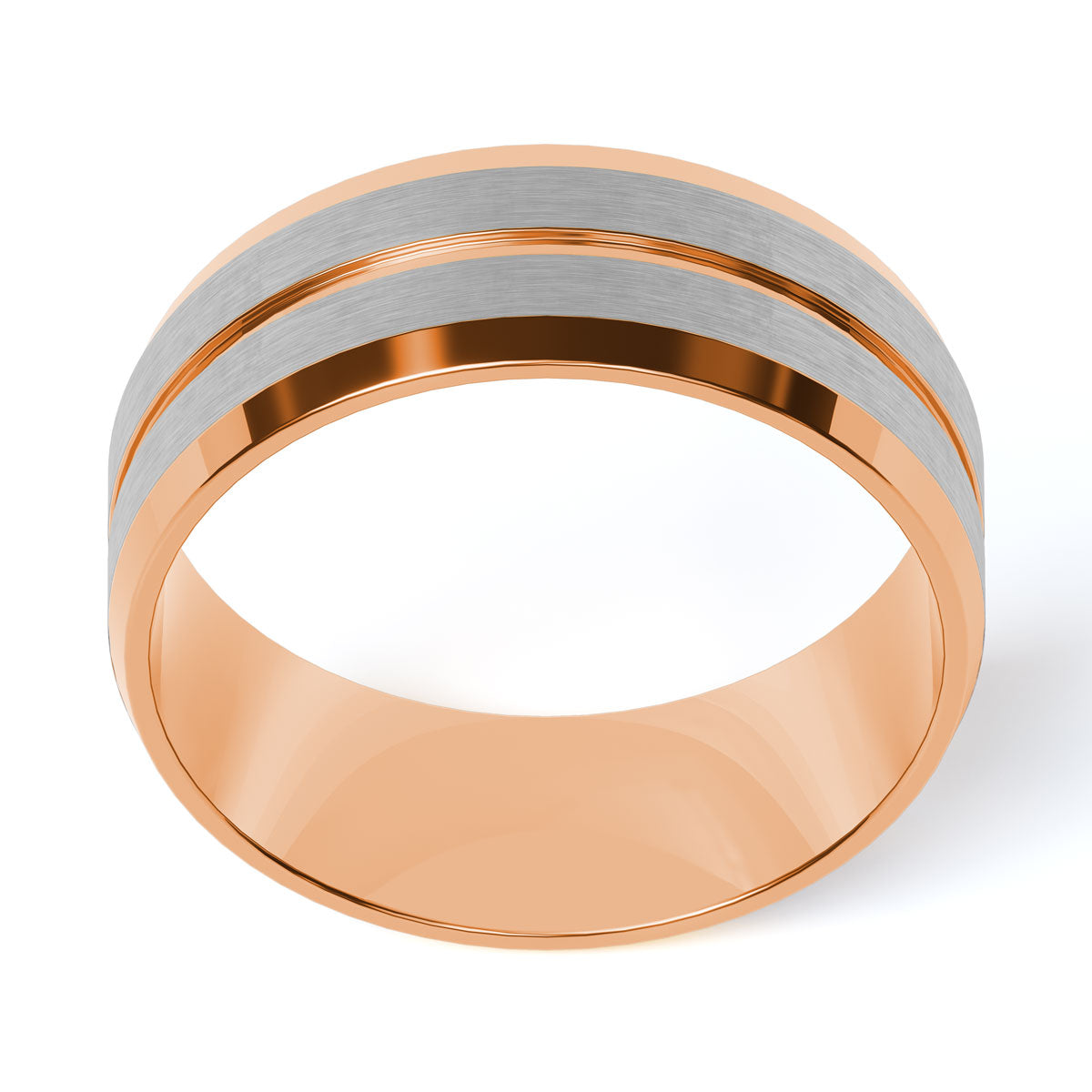 Comfort Fit 8MM Carved Beveled Wedding Band with Narrow Inlay