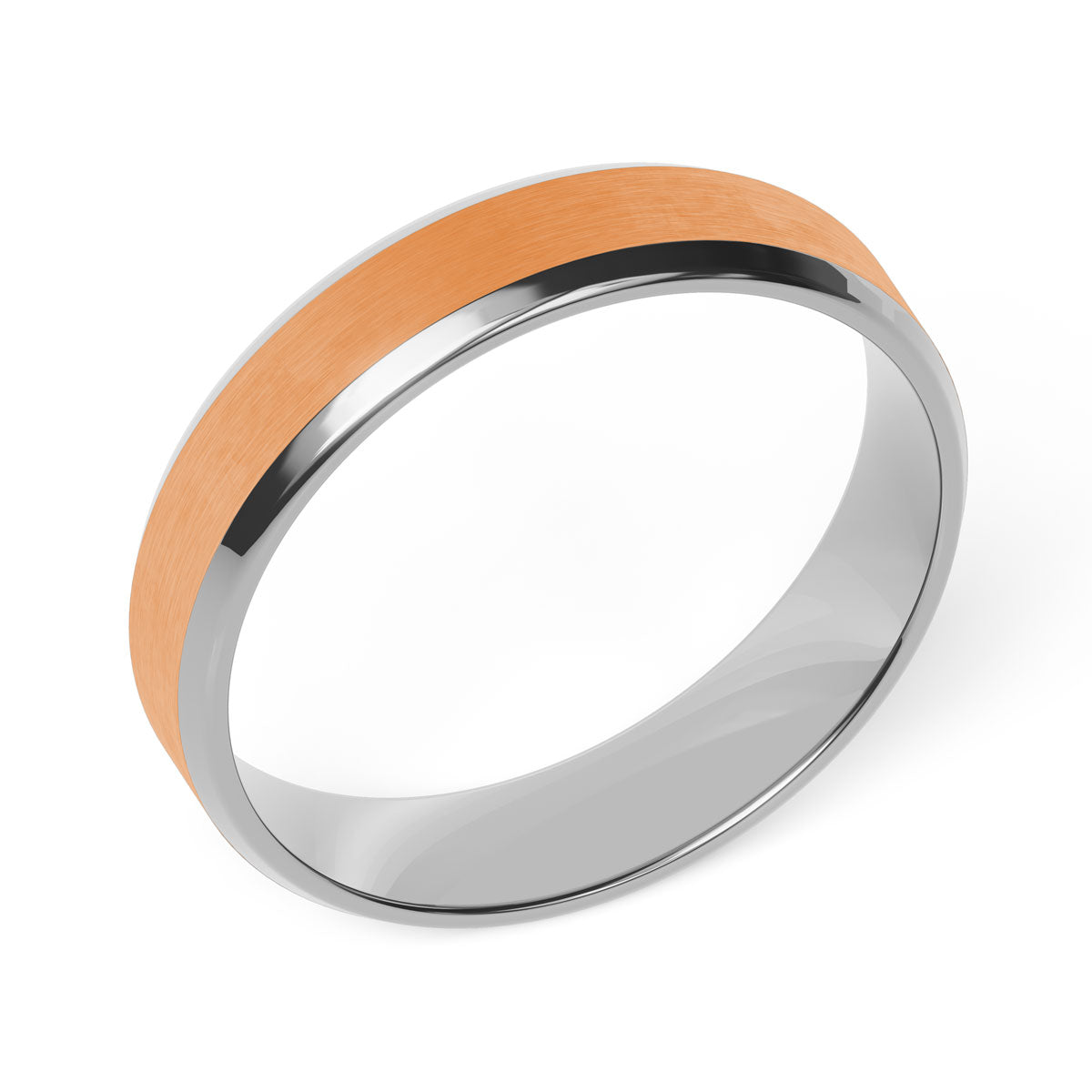 Comfort Fit 5MM Carved Beveled Wedding Band with Wide Satin Inlay