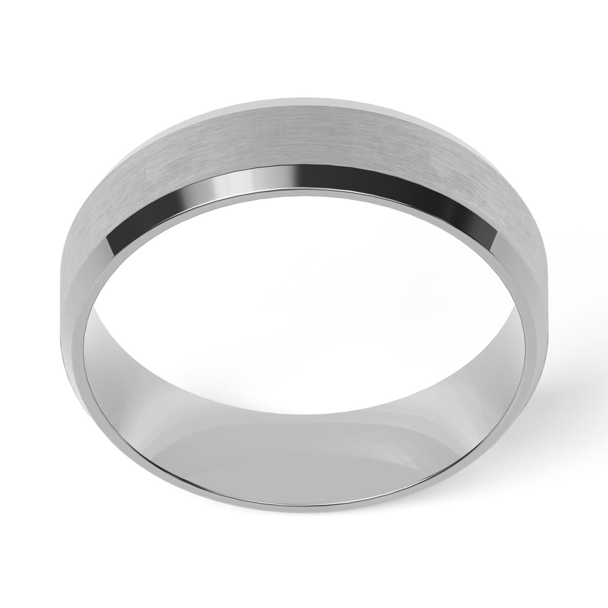 Comfort Fit 6MM Carved Beveled Wedding Band with Wide Satin Inlay