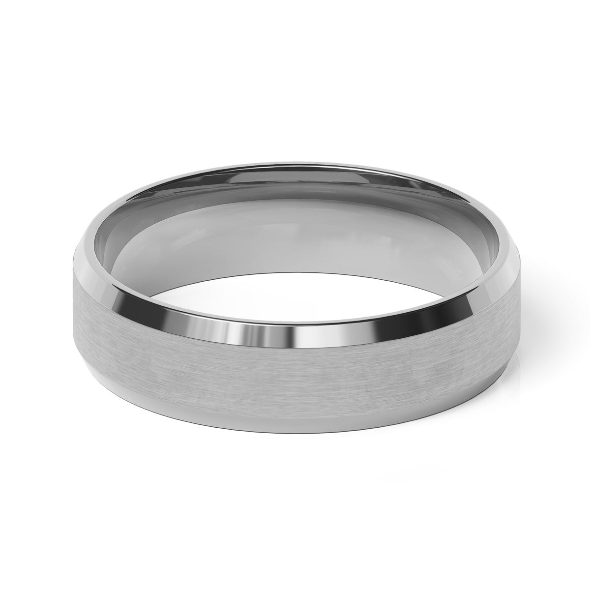 Comfort Fit 6MM Carved Beveled Wedding Band with Wide Satin Inlay