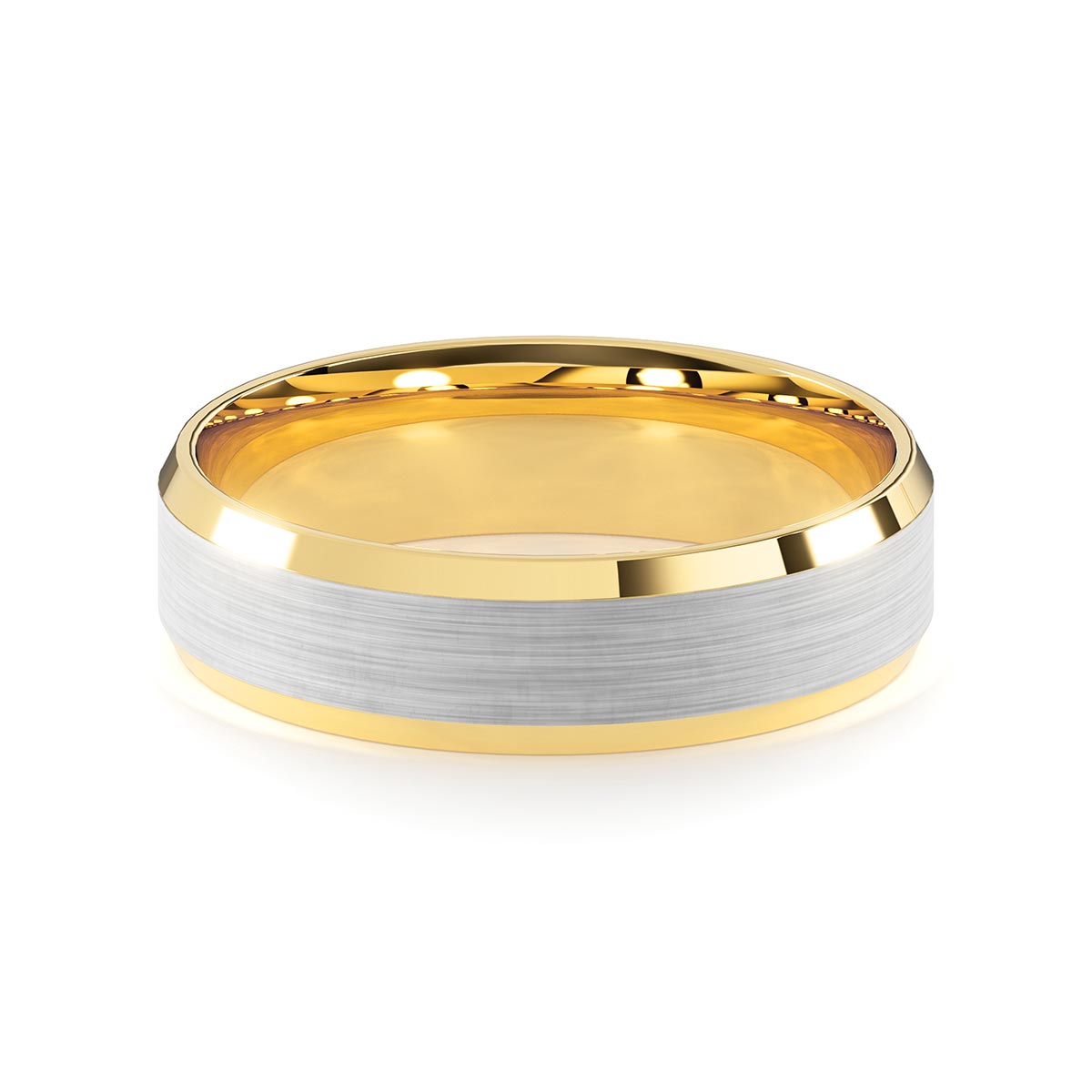 Comfort Fit 6MM Beveled Men's Wedding Ring with Wide Satin Inlay