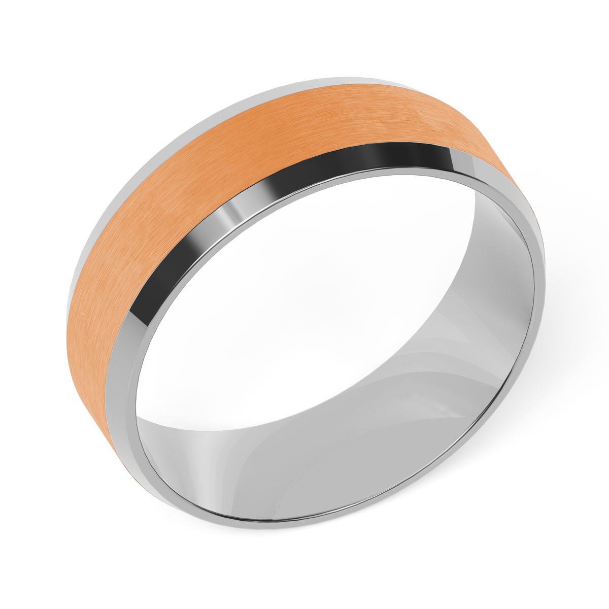 Comfort Fit 7MM Carved Beveled Wedding Band with Wide Satin Inlay