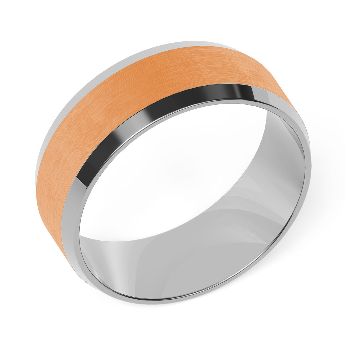 Comfort Fit 8MM Carved Beveled Wedding Band with Wide Satin Inlay