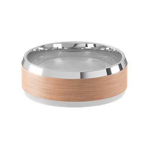 Comfort Fit 8MM Beveled Men's Wedding Ring with Wide Satin Inlay