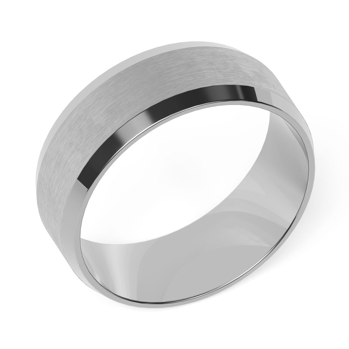 Comfort Fit 8MM Carved Beveled Wedding Band with Wide Satin Inlay