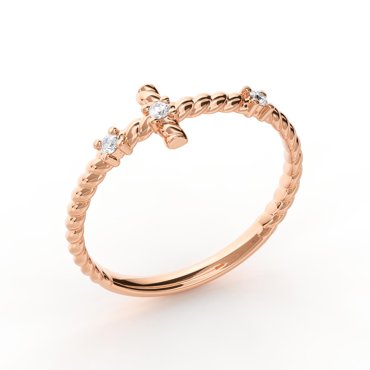 Stackable Twisted Cross Ring with Stones