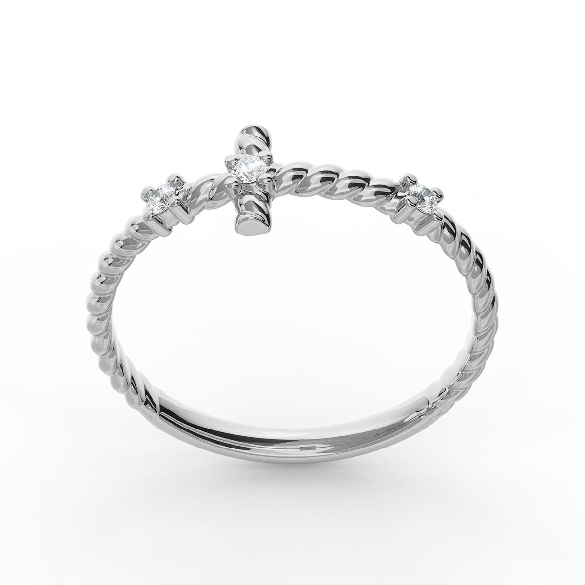 Stackable Twisted Cross Ring with Stones