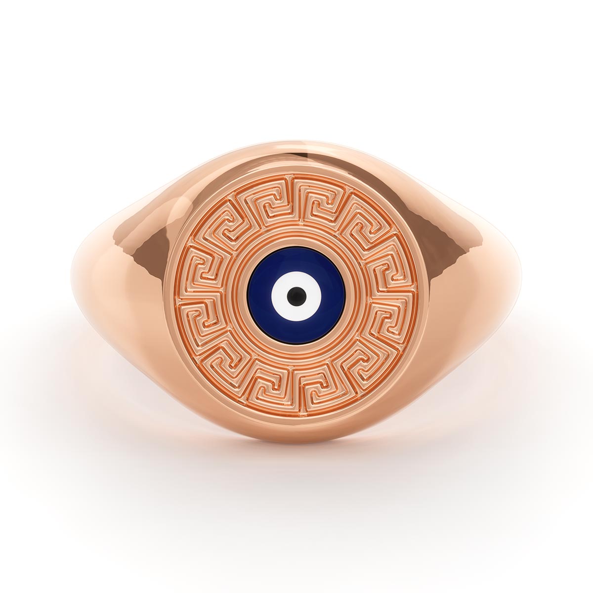 Greek Key Evil Eye Signet Ring