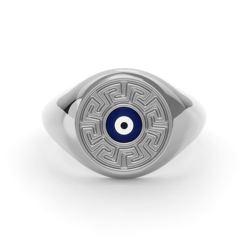 Greek Key Evil Eye Signet Ring - Main Image