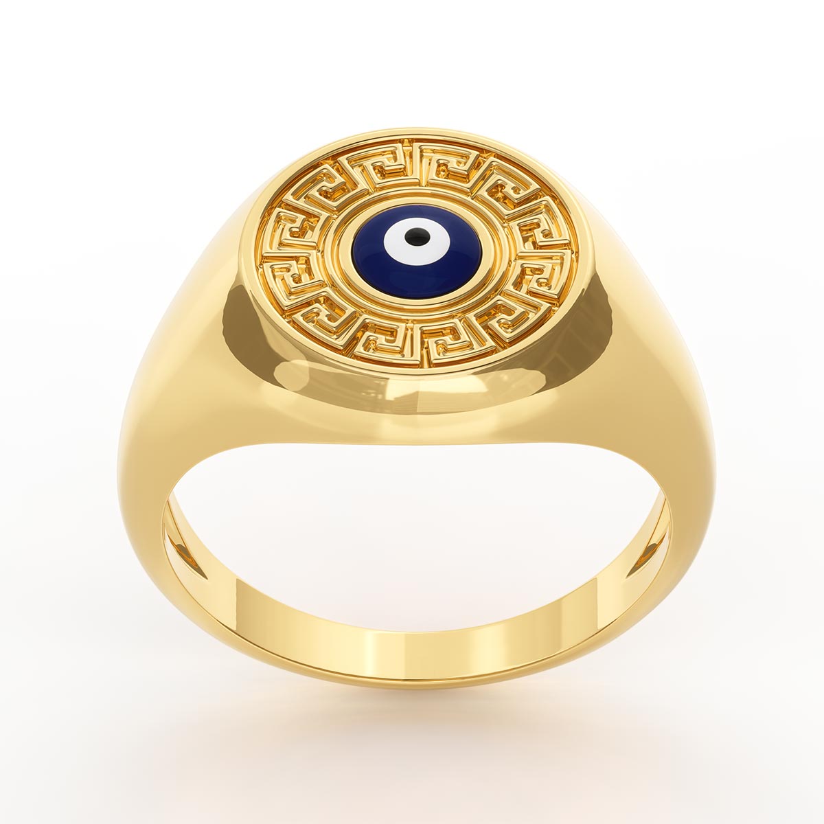 Greek Key Evil Eye Signet Ring