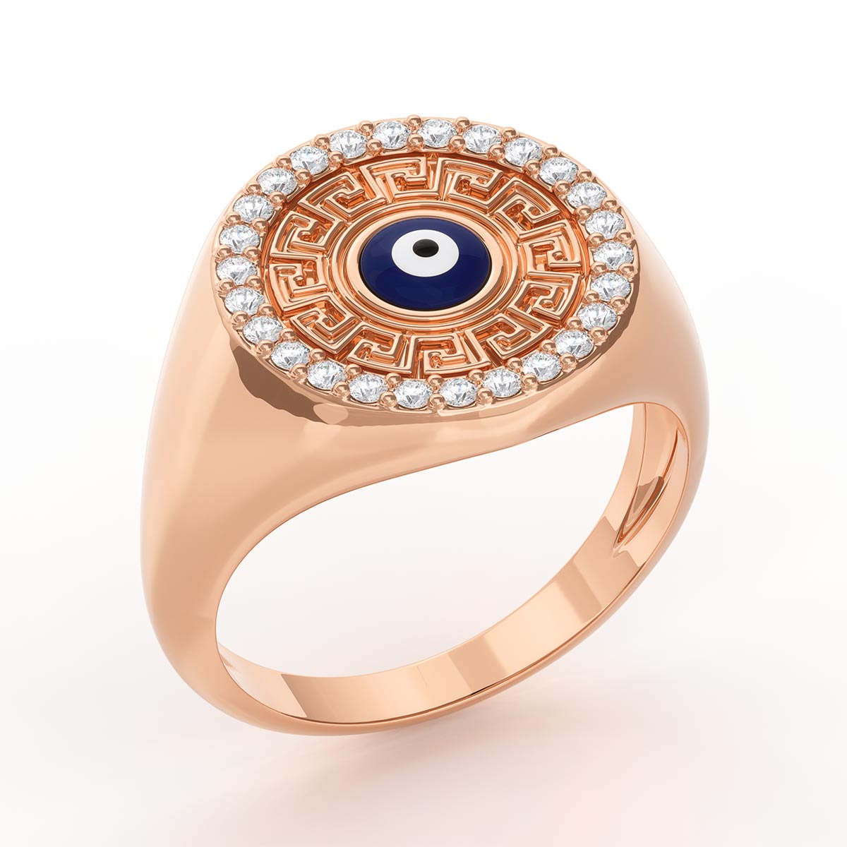 Greek Key Evil Eye Pavé Signet Ring