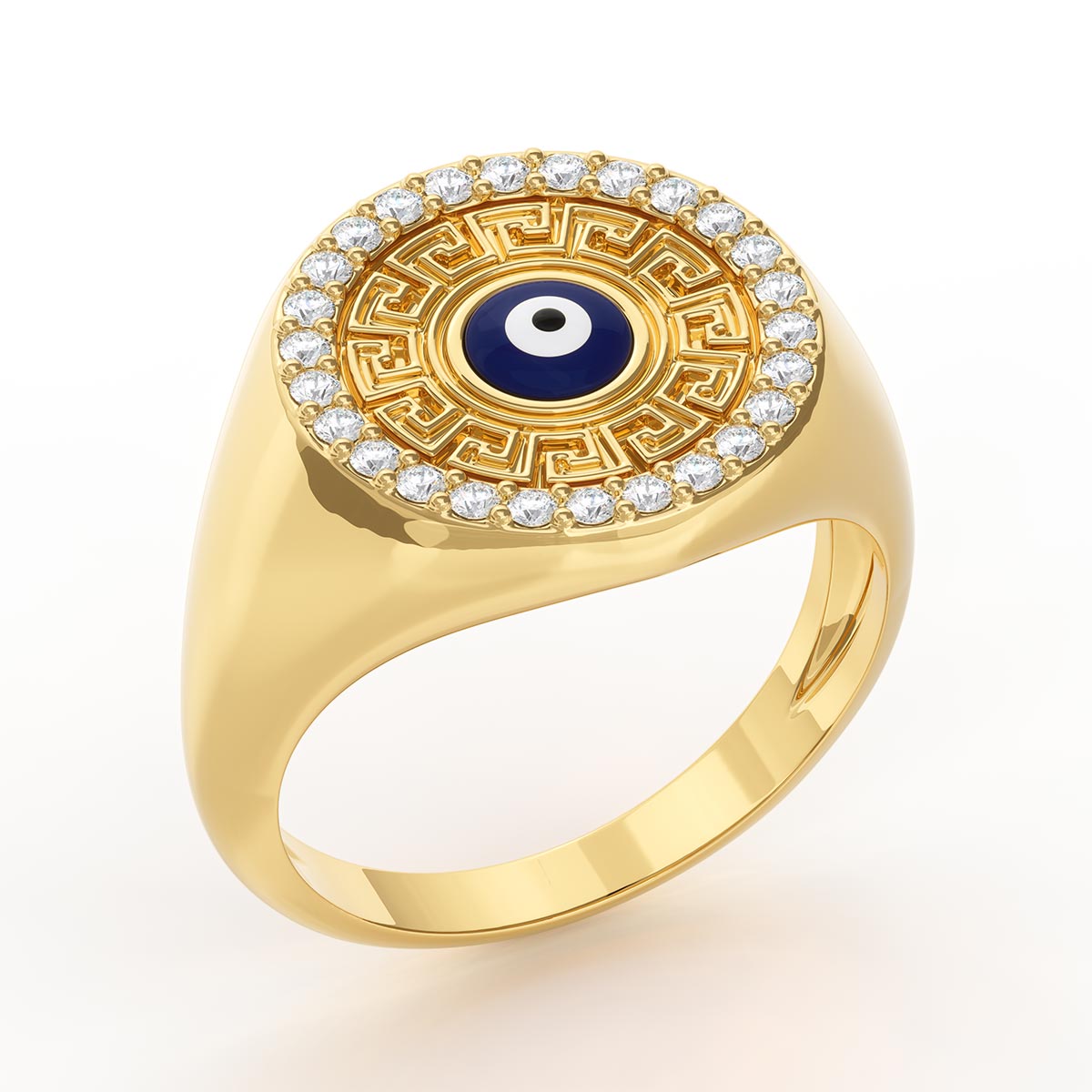 Greek Key Evil Eye Pavé Signet Ring