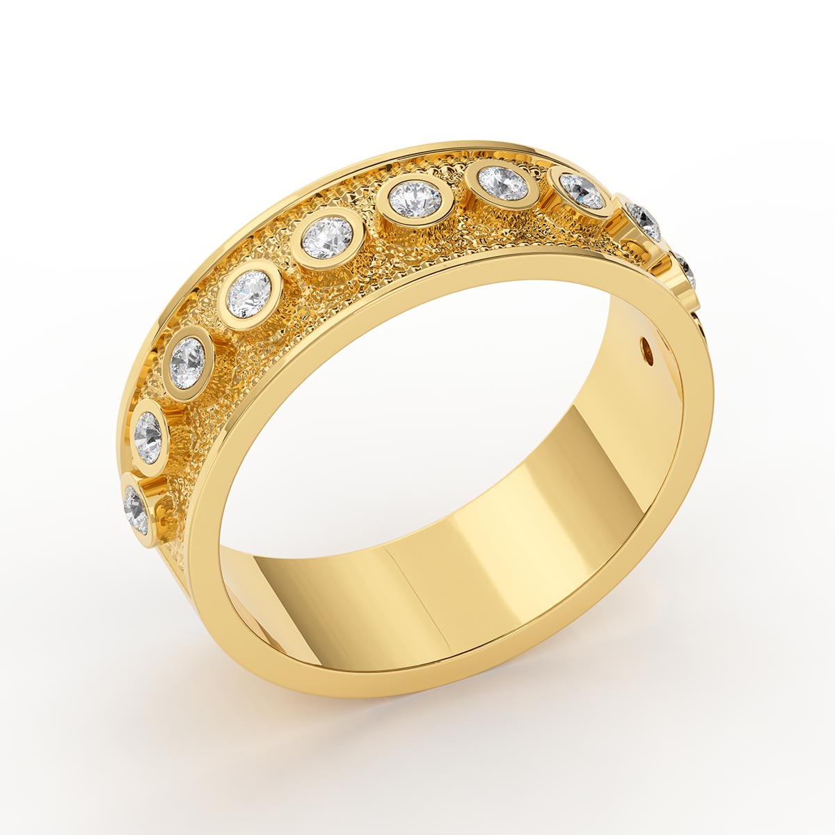 Textured Pavé Bezel Byzantine Ring