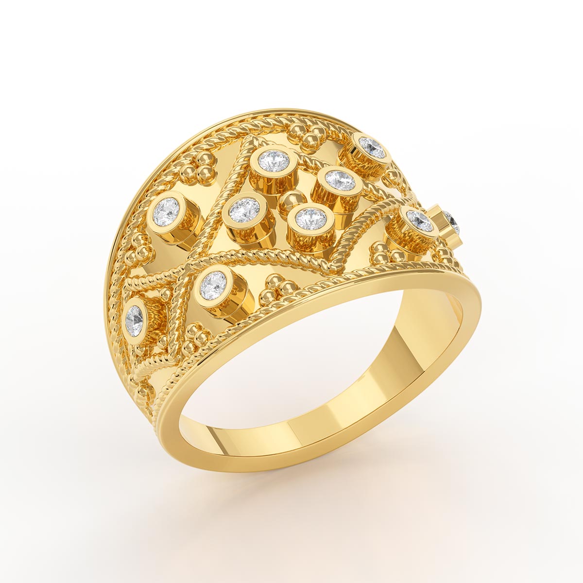 Textured Pavé Filgree Byzantine Ring