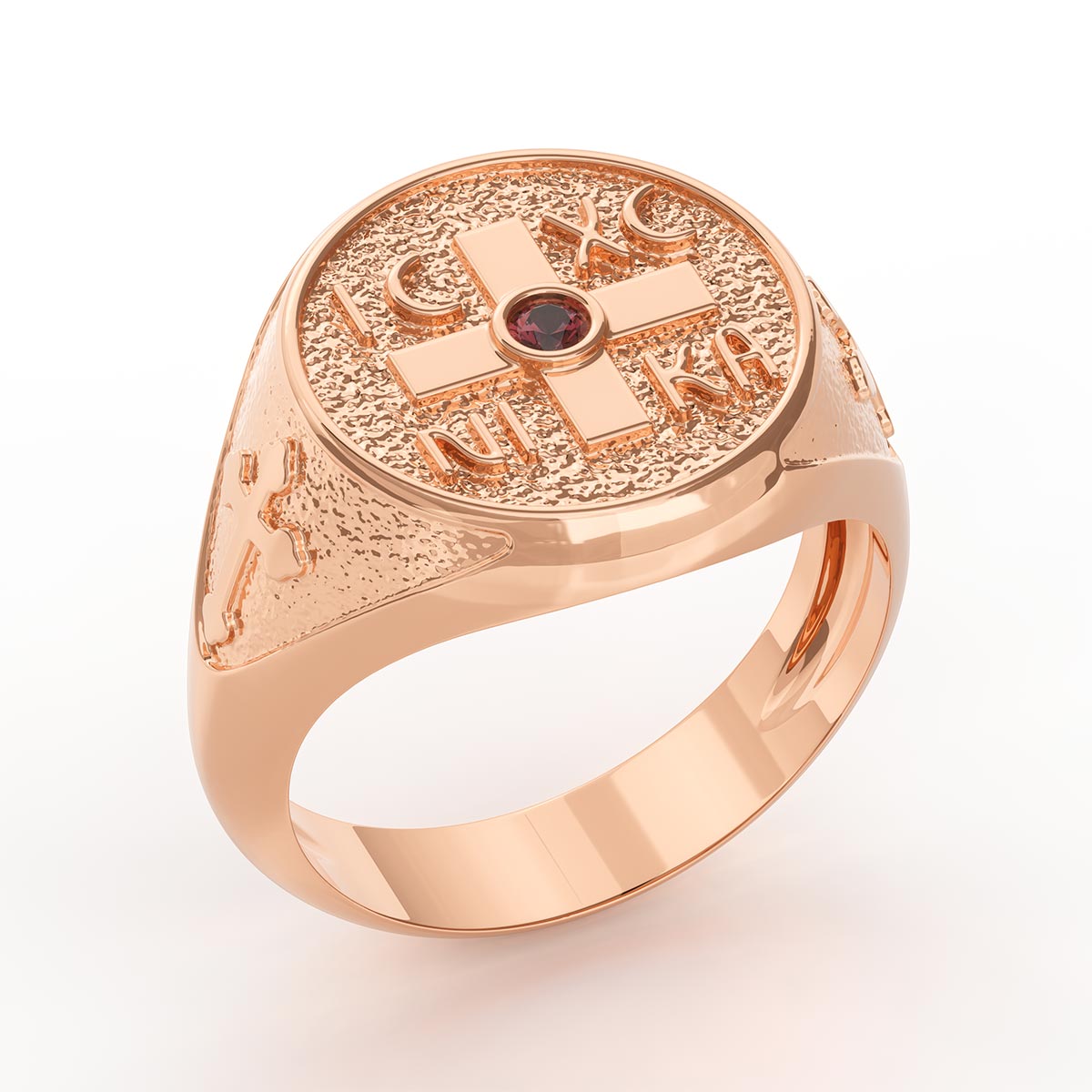 Men's Greek Orthodox Cross Signet Ring with Ruby – Stakora