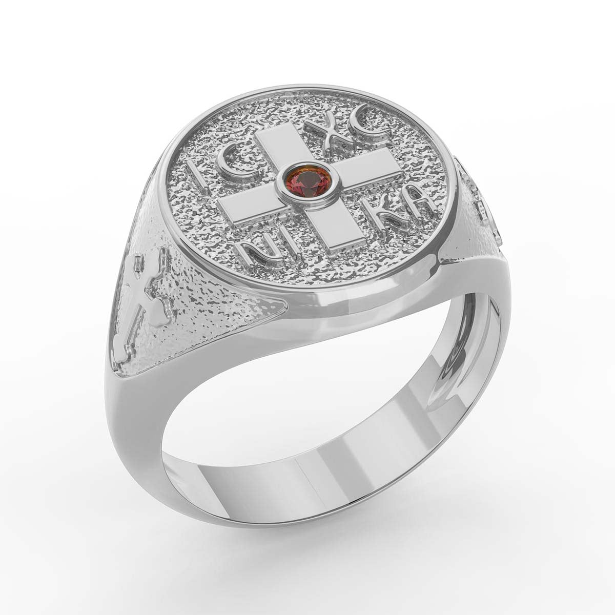 Men's Greek Orthodox Cross Signet Ring with Ruby – Stakora