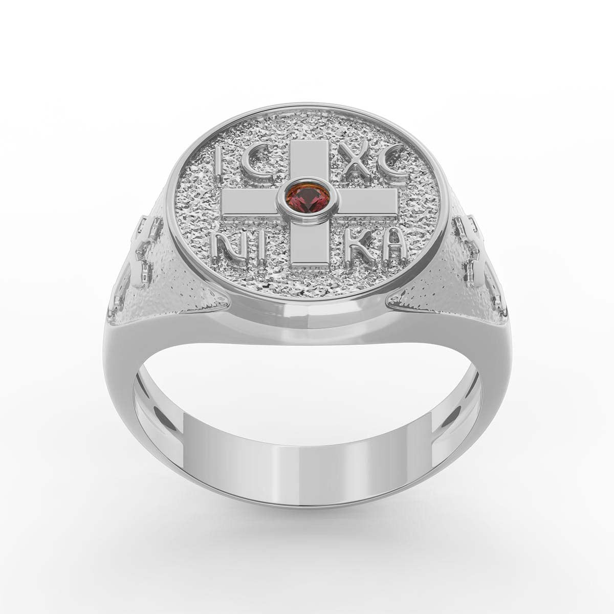 Men's Greek Orthodox Cross Signet Ring with Ruby – Stakora