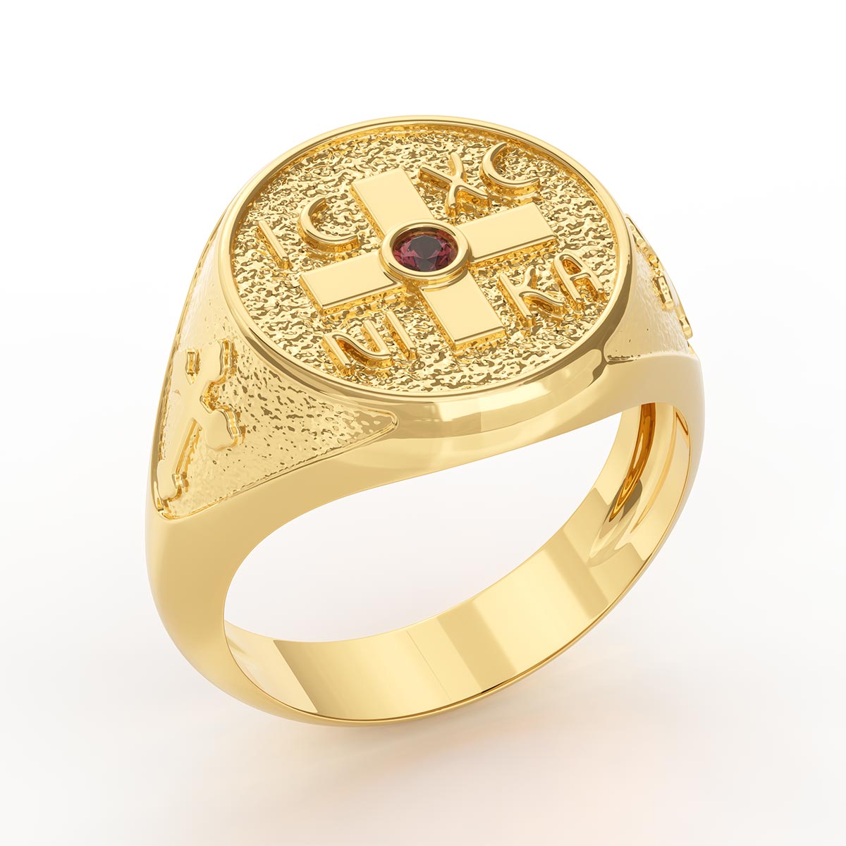 Men's Greek Orthodox Cross Signet Ring with Ruby – Stakora