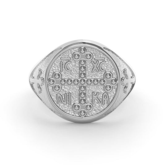Men's Dotted Greek Orthodox Cross Signet Ring